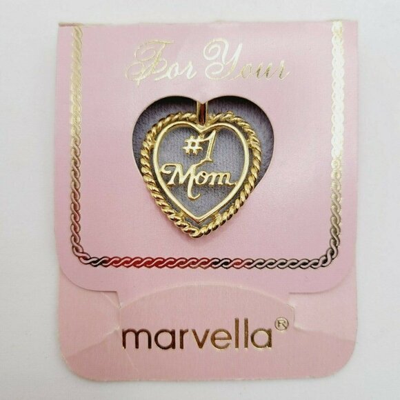 Vintage Marvella #1 Mom Pendant Gold Tone New On Card Registration # Delicate - Picture 2 of 7